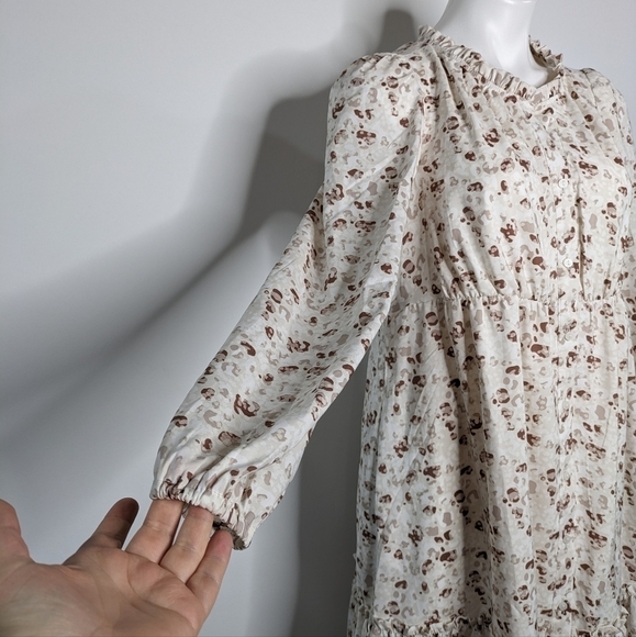 Frye white tan & brown long sleeve button up dress M - Picture 2 of 10